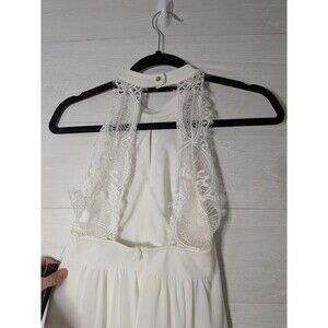 NEW Lulus White Lace Maxi Dress S Halter Wedding Rehearsal Bridal Engagement NWT